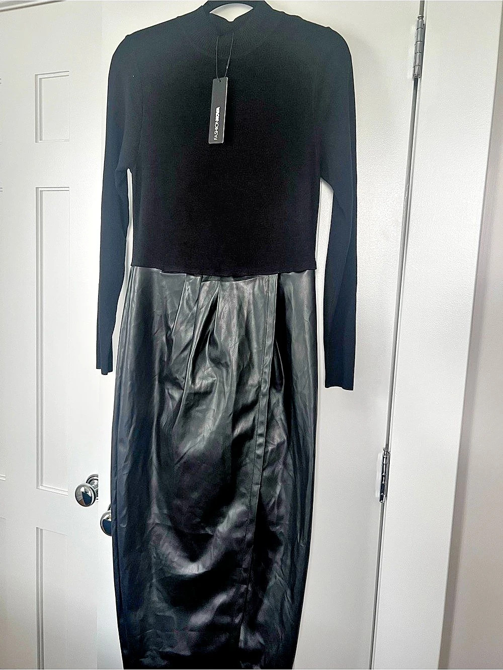 Fashion Nova Willow Faux Leather Maxi Dress Black